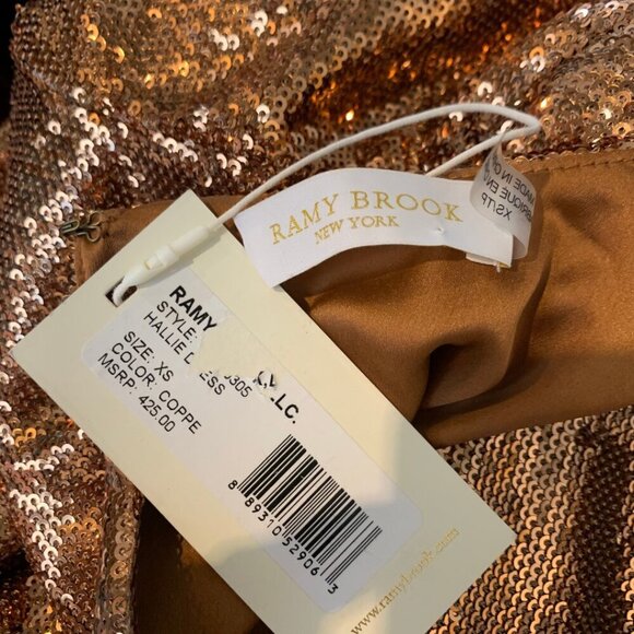 Ramy Brook Copper Long Sleeve Sequin Hallie Dress Womens XS - Picture 8 of 12
